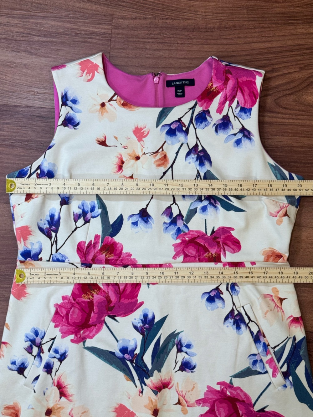 Lands' End Floral Ponte Sheath Dress Sleeveless Watercolor Stretch Size 16P - Picture 7 of 8